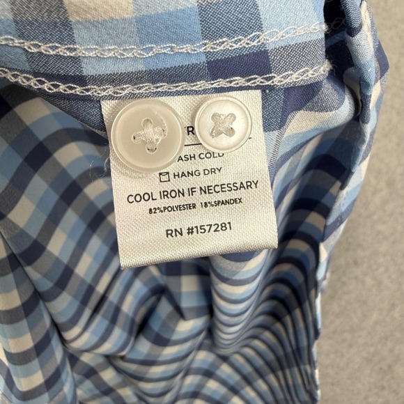 Mizzen+Main Leeward Dress Shirt Mens XXL Blue Gingham Check Trim Fit Stretch - Picture 7 of 11